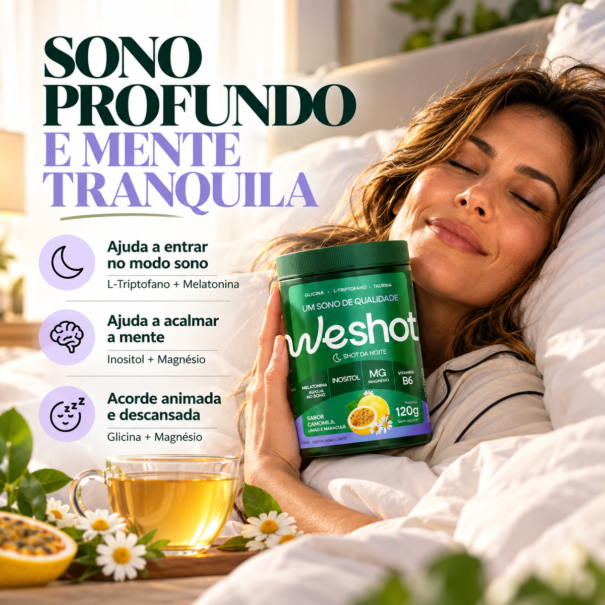 SHOT PARA SONO PROFUNDO COM MAGNÉSIO, INOSITOL E MELATONINA + 5 SACHES DE BRINDE