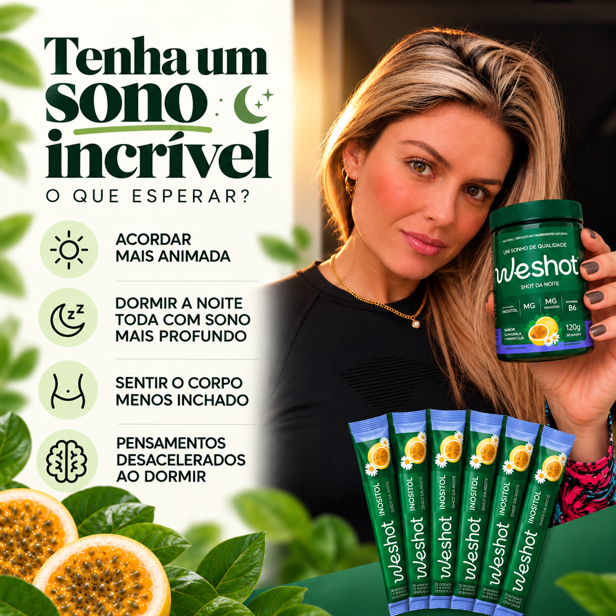 SHOT PARA SONO PROFUNDO COM MAGNÉSIO, INOSITOL E MELATONINA + 5 SACHES DE BRINDE