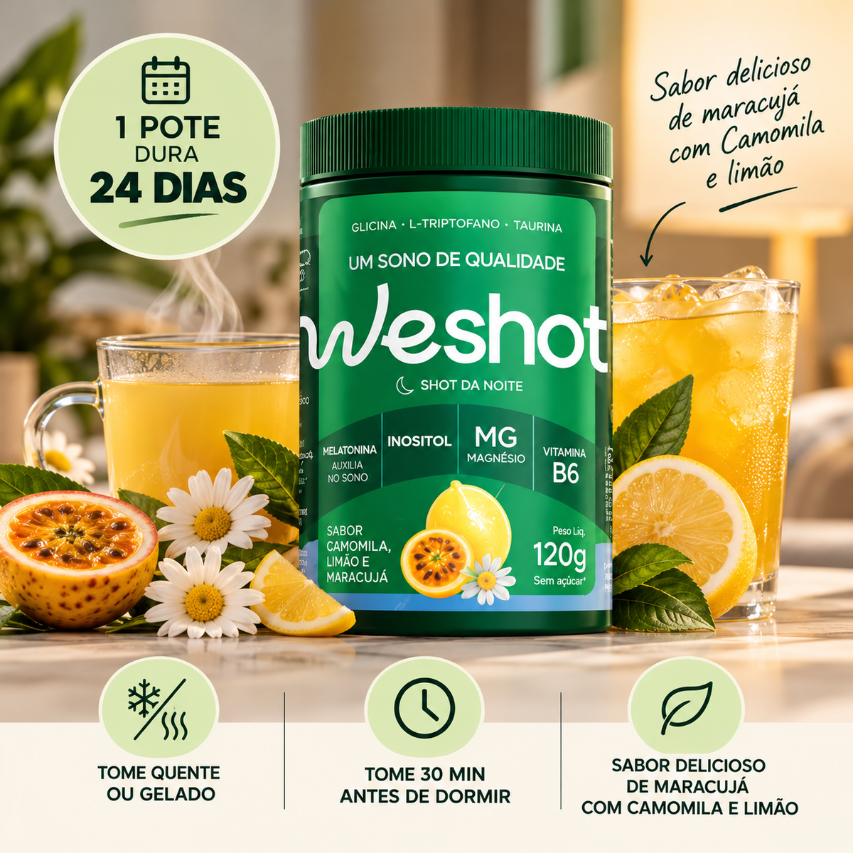 SHOT PARA SONO PROFUNDO COM MAGNÉSIO, INOSITOL E MELATONINA