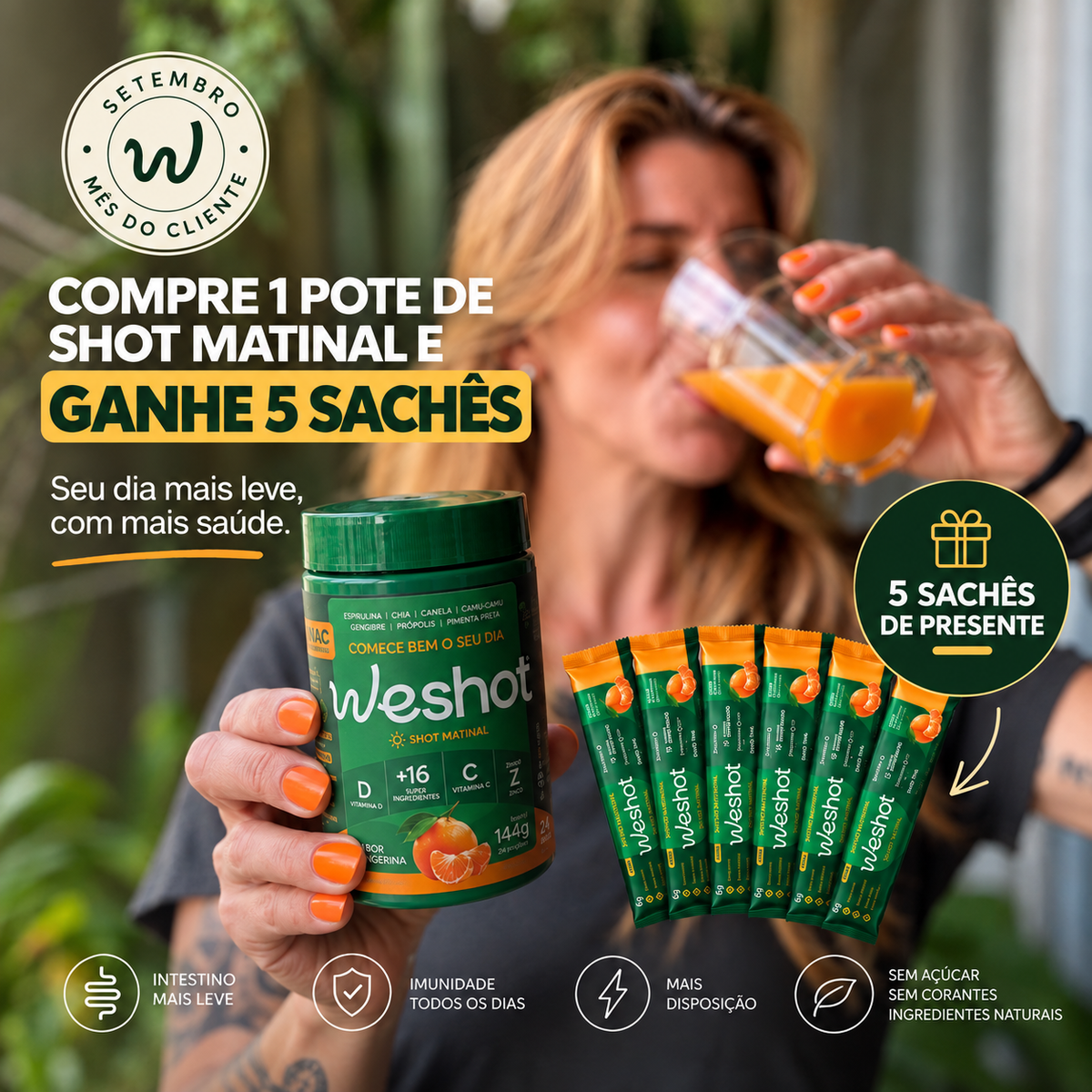 SHOT MATINAL PARA INCHAÇO E IMUNIDADE + GANHE 5 SACHÊS BRINDE
