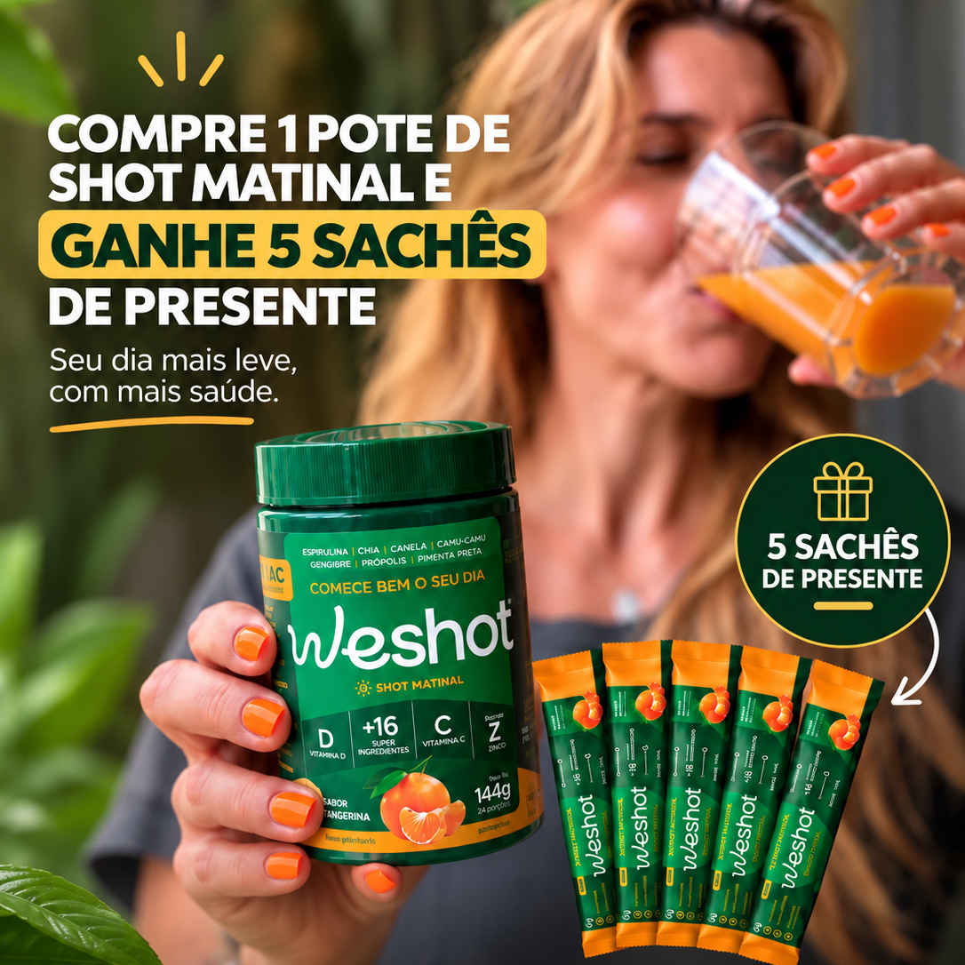 SHOT MATINAL PARA INCHAÇO E IMUNIDADE + GANHE 5 SACHÊS BRINDE