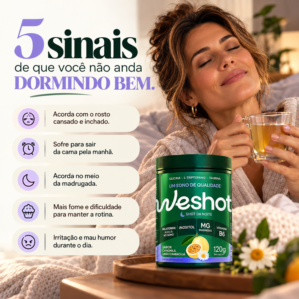 SHOT PARA SONO PROFUNDO COM MAGNÉSIO, INOSITOL E MELATONINA +   5 SACHES DE BRINDE